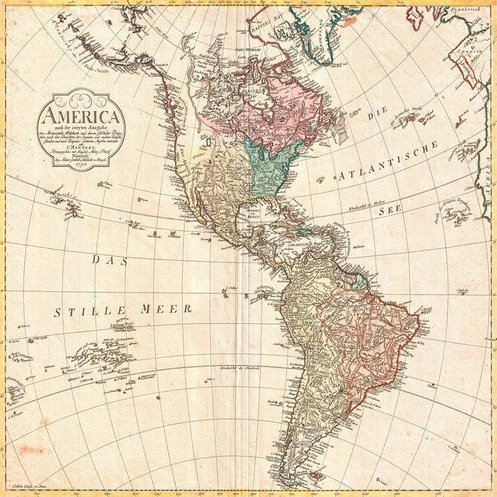 Map of North America and South America 1796 Poster Print by Mannert Conrad-VARPDX1MP4987 Image 1