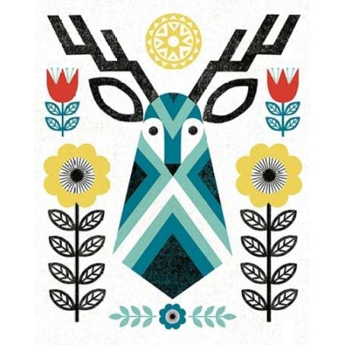 Folk Lodge Deer II V2 Teal Poster Print by Michael Mullan-VARPDX20371 Image 1