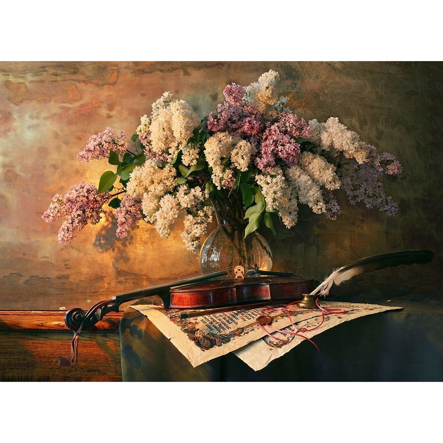 Still Life With Violin And Lilac Flowers Poster Print - Andrey Morozov-VARPDX2113485 Image 1