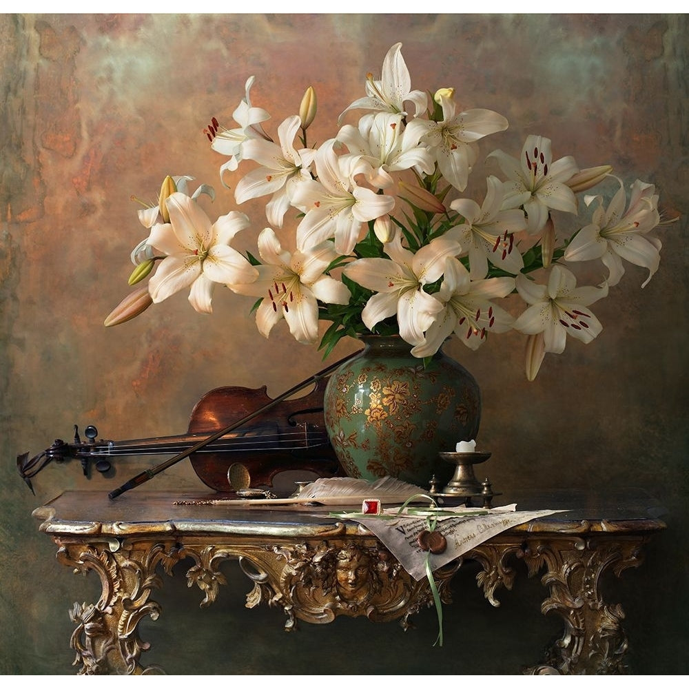 Still Life With Violin And Lilies Poster Print - Andrey Morozov-VARPDX2113525 Image 1