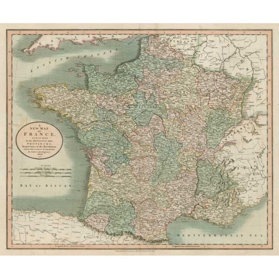 Vintage Map of France Poster Print - John Cary-VARPDX21467Z Image 1