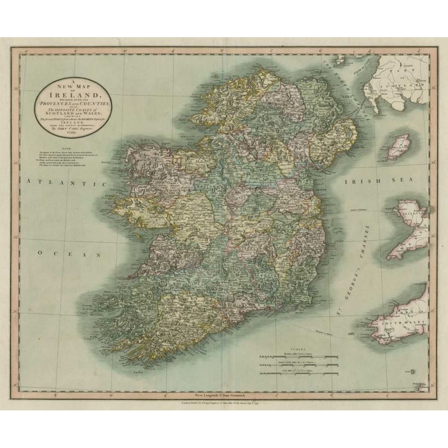 Vintage Map of Ireland Poster Print - John Cary-VARPDX21470Z Image 1