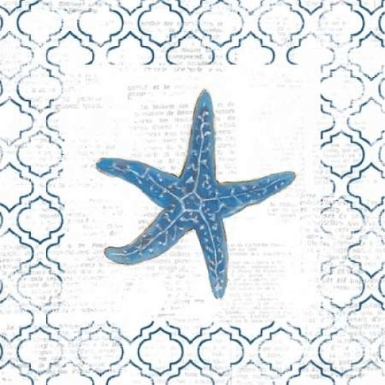 Navy Starfish on Newsprint Poster Print by Emily Adams-VARPDX23473 Image 1