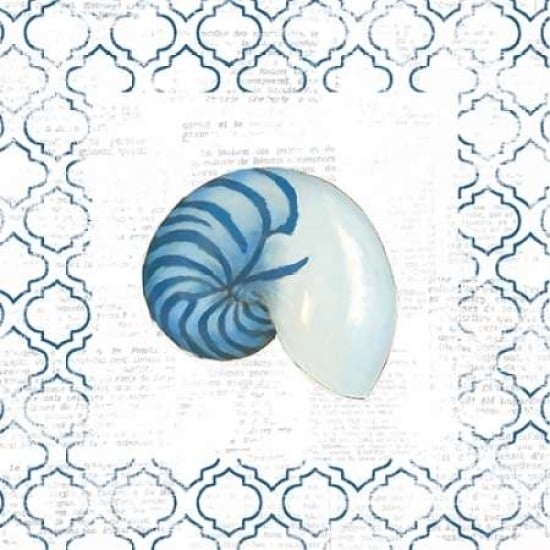 Navy Nautilus Shell on Newsprint Poster Print by Emily Adams-VARPDX23471 Image 1