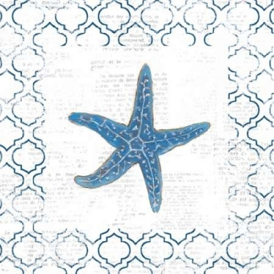 Navy Starfish on Newsprint Poster Print by Emily Adams-VARPDX23473 Image 2