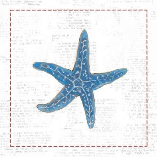 Navy Starfish on Newsprint with Red Poster Print by Emily Adams-VARPDX23557 Image 1