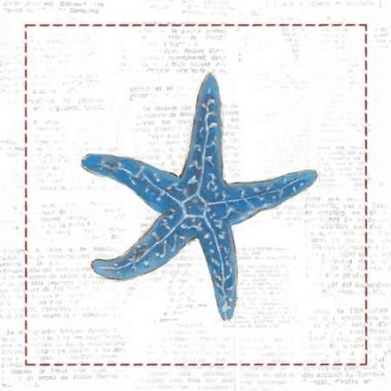 Navy Starfish on Newsprint with Red Poster Print by Emily Adams-VARPDX23557 Image 2