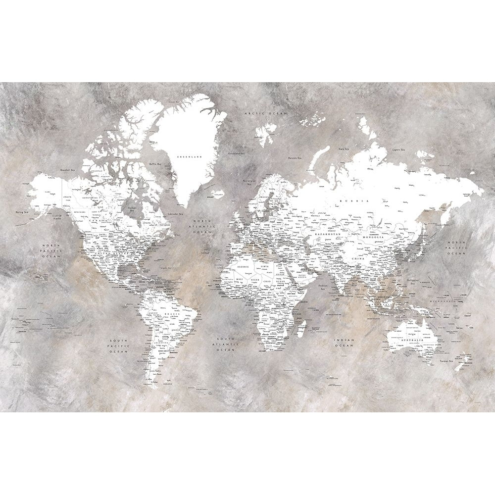 Detailed world map with cities Vali Poster Print - Blursbyai Rosana Laiz-VARPDX2428594 Image 1