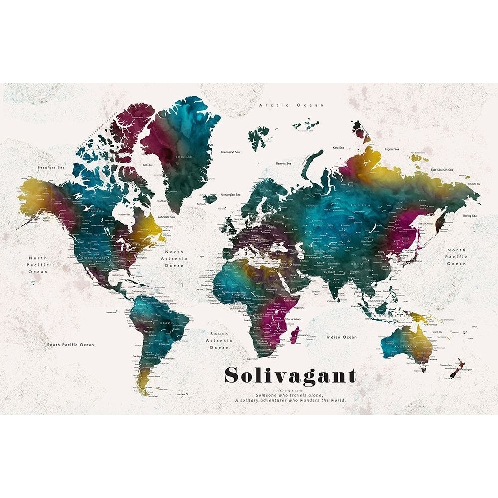 Charleena world map with cities - Solivagant Poster Print - Blursbyai Rosana Laiz-VARPDX2448669 Image 1