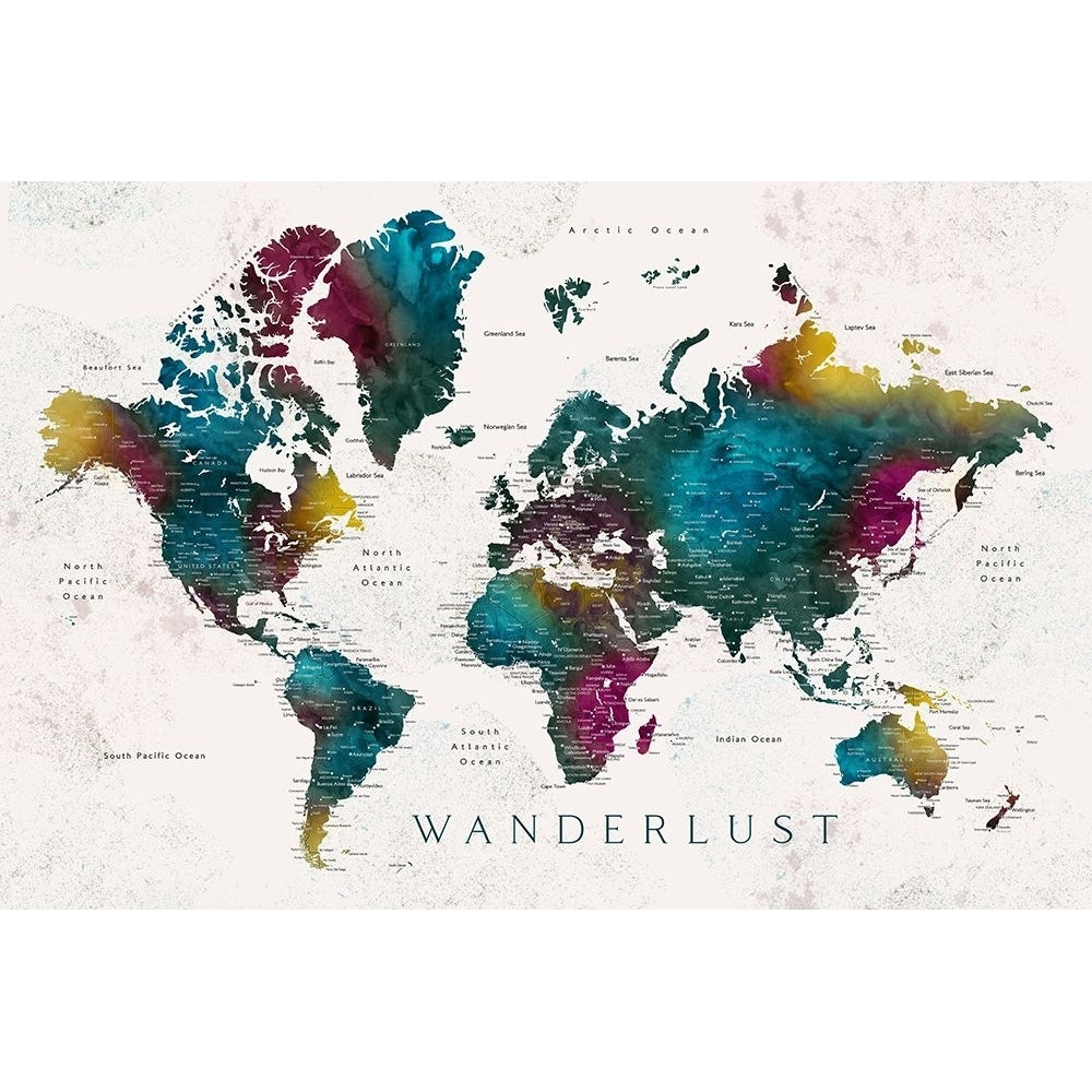 Charleena world map with cities - Wanderlust Poster Print - Blursbyai Rosana Laiz-VARPDX2448665 Image 1