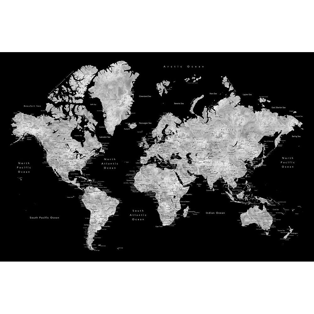 Gray world map with cities Baibah Poster Print - Blursbyai Rosana Laiz-VARPDX2448673 Image 1