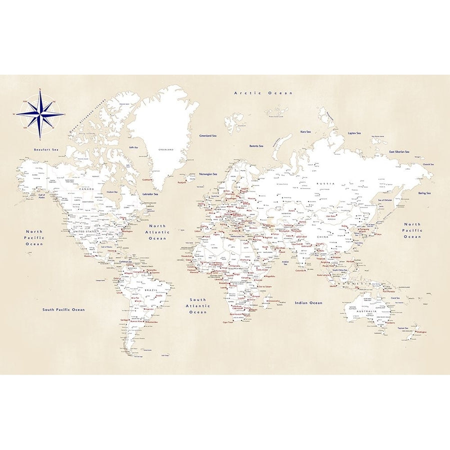 Rustic world map with cities Deuce Poster Print - Blursbyai Rosana Laiz-VARPDX2448724 Image 1