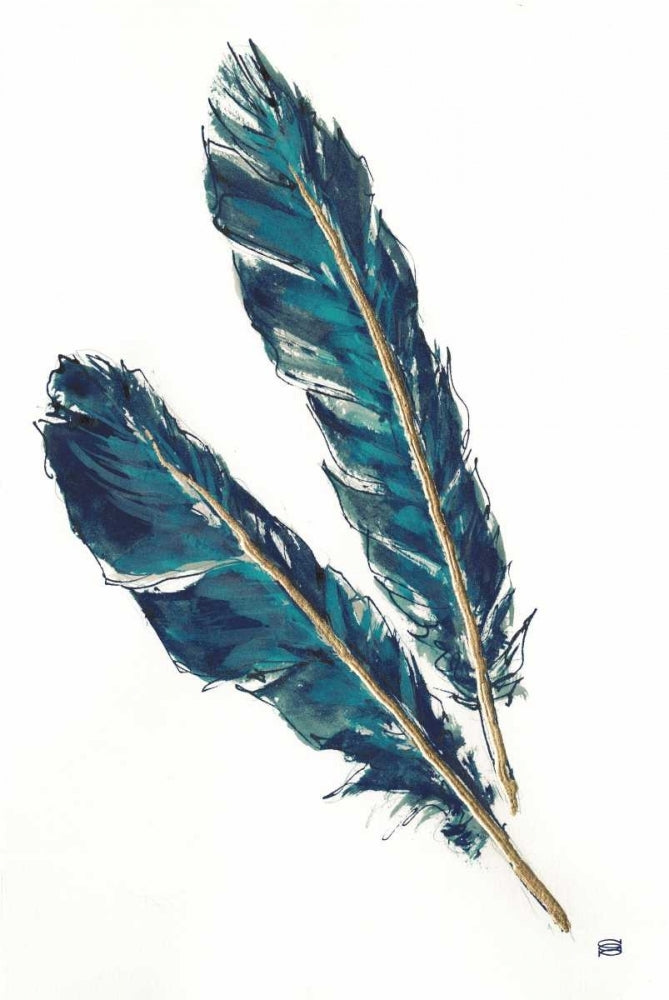 Gold Feathers III Indigo Poster Print by Chris Paschke-VARPDX26437 Image 1