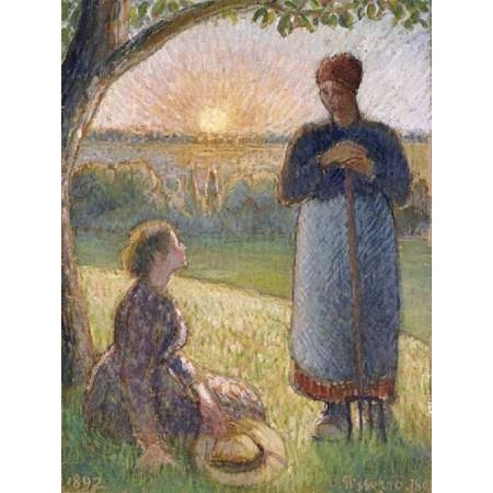 Country Women Chatting Sunset Eragny Poster Print by Camille Pissarro-VARPDX265348 Image 2