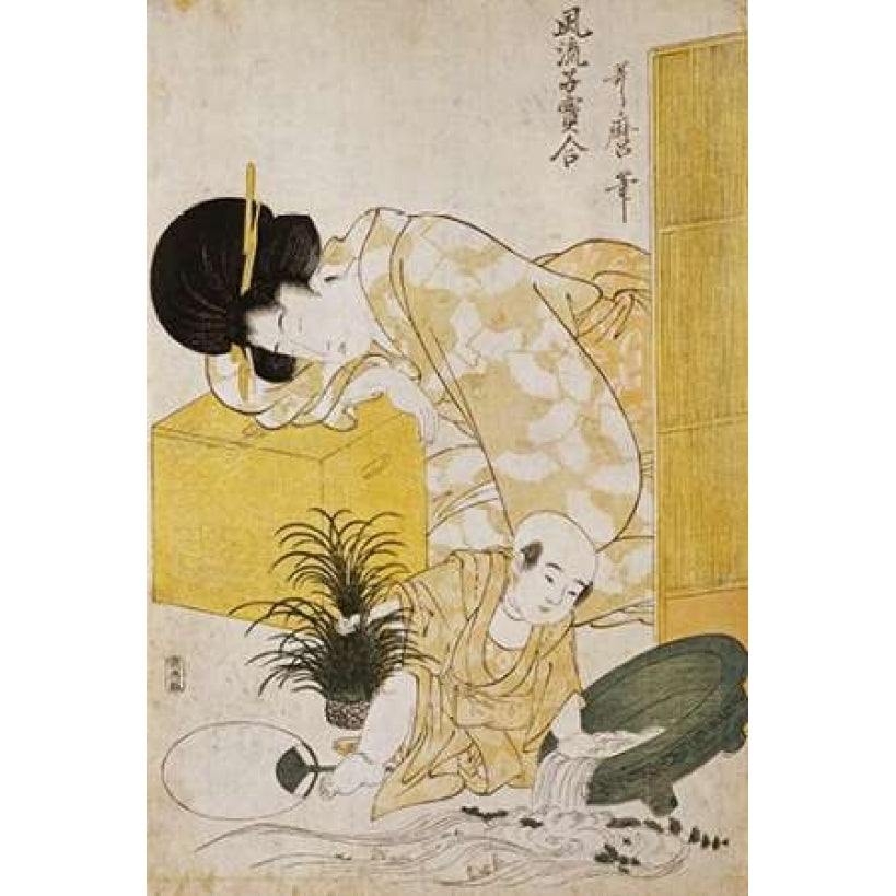 A Mother Dozing While Her Child Topples a Fish Bowl Poster Print by Kitagawa Utamaro-VARPDX265698 Image 1