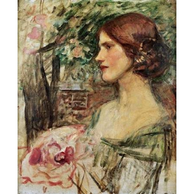 Portrait of a Lady In a Green Dress Poster Print by John William Waterhouse-VARPDX265782 Image 1