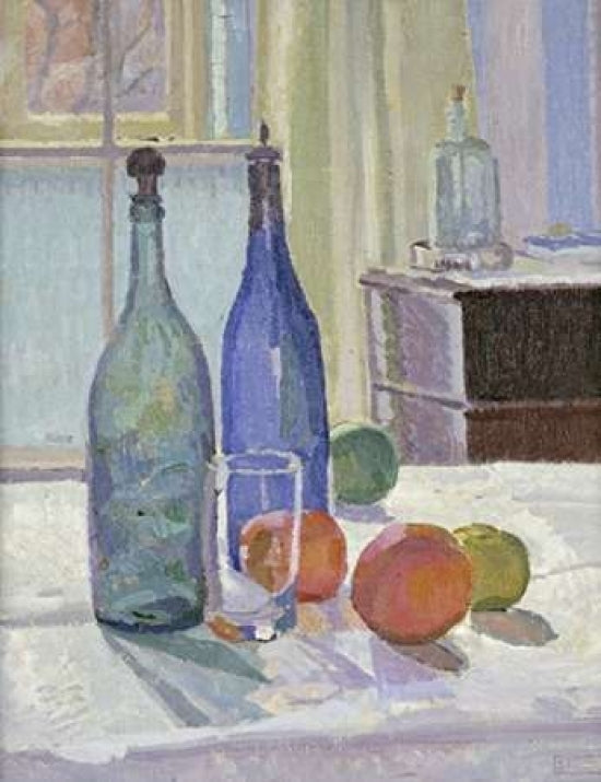 Blue and Green Bottles and Oranges Poster Print by Spencer Frederick Gore-VARPDX266411 Image 1