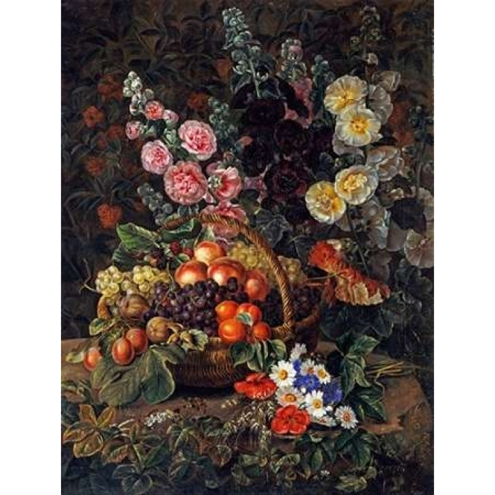 A Still Life of Flowers and a Basket of Fruit Poster Print by Johan Laurents Jensen-VARPDX266628 Image 2