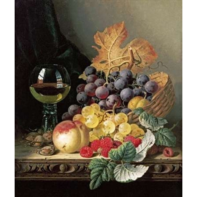 A Basket of Grapes Raspberries Poster Print by Edward Ladell-VARPDX266711 Image 1