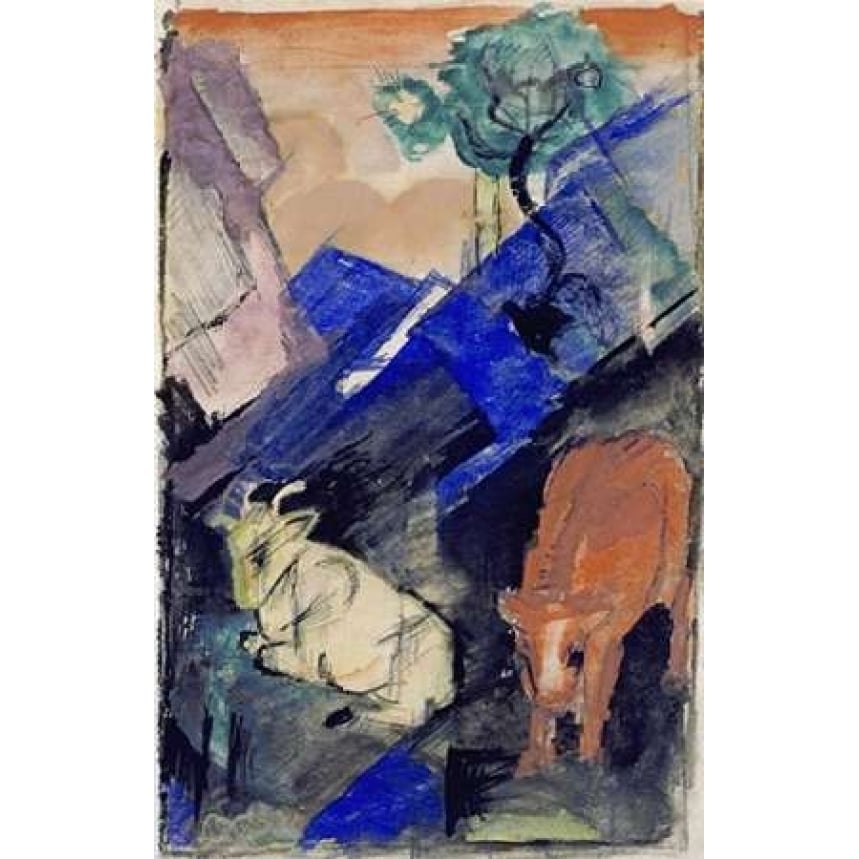 Two Cattle In a Hilly Landscape Poster Print by Franz Marc-VARPDX266830 Image 2