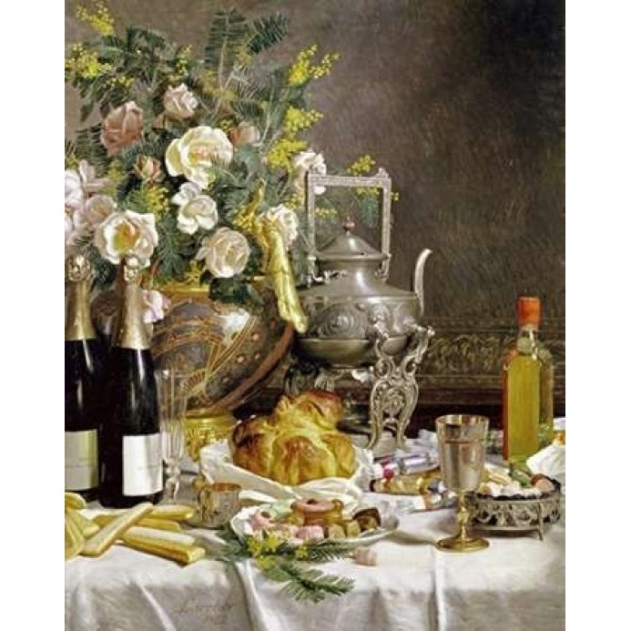 Bottles of Champagne Bread Biscuits and Cakes Poster Print by Jules Larcher-VARPDX268220 Image 1