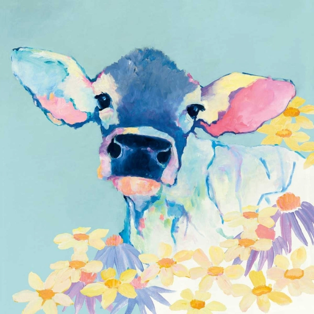 Bessie with Flowers on Teal Poster Print by Avery Tillmon-VARPDX27729 Image 1