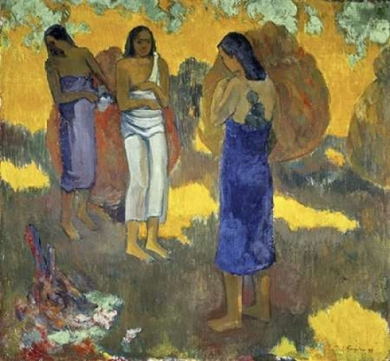 Three Tahitian Women Against a Yellow Background - Trois Tahitiennes sur un Fond Jaune Poster Print by Paul Image 1