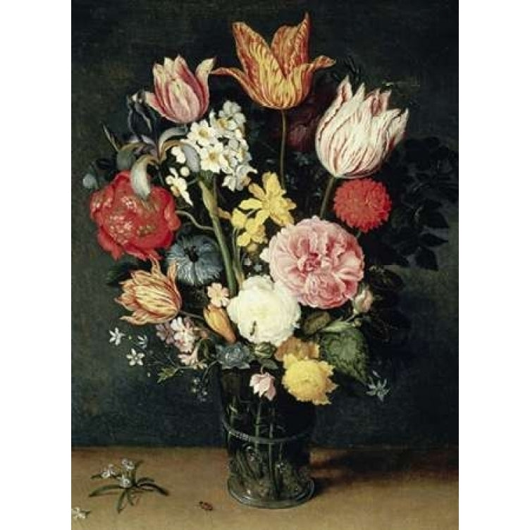 Tulips Roses and other Flowers in a Glass Poster Print by Balthasar Van der Ast-VARPDX283281 Image 1