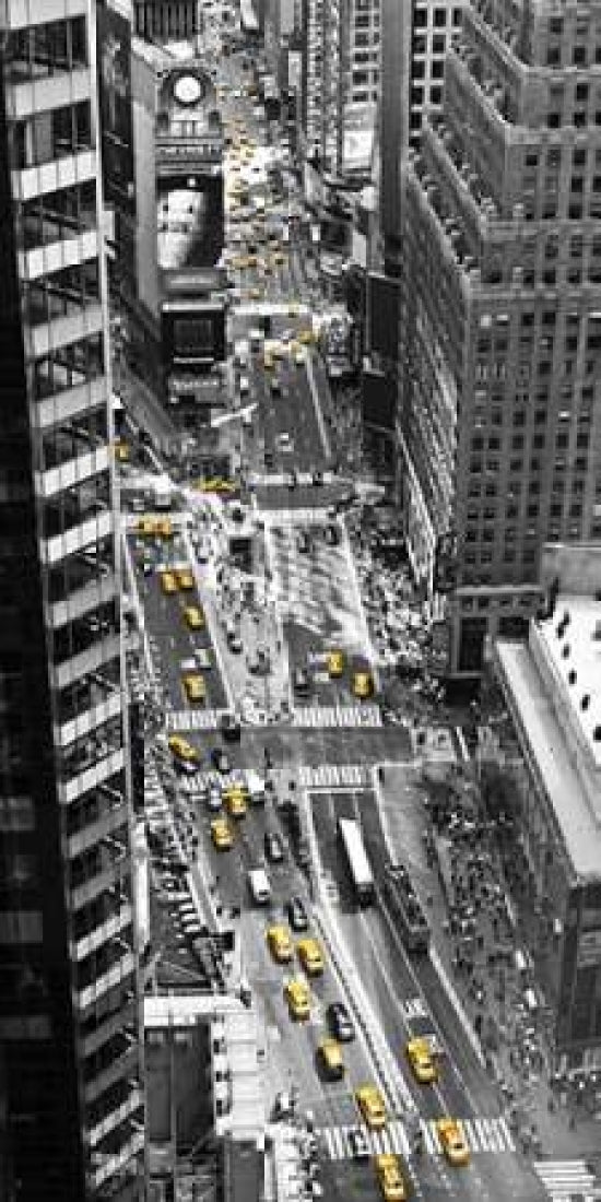 Yellow taxi in Times Square NYC Poster Print by Michel Setboun-VARPDX2MS3265 Image 1