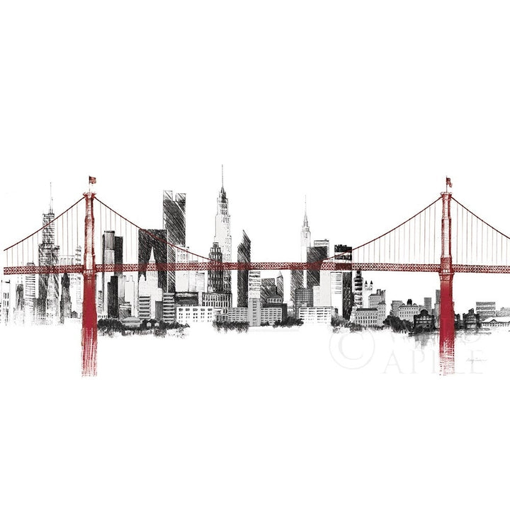 Bridge And Skyline Red Poster Print by Avery Tillmon-VARPDX35985 Image 1