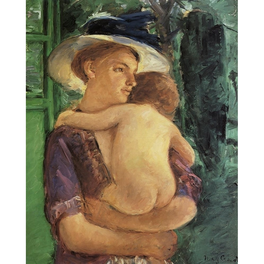 Mother In Hat Holding Her Nude Baby Seen In Back View 1909 Poster Print by Mary Cassatt-VARPDX372681 Image 1