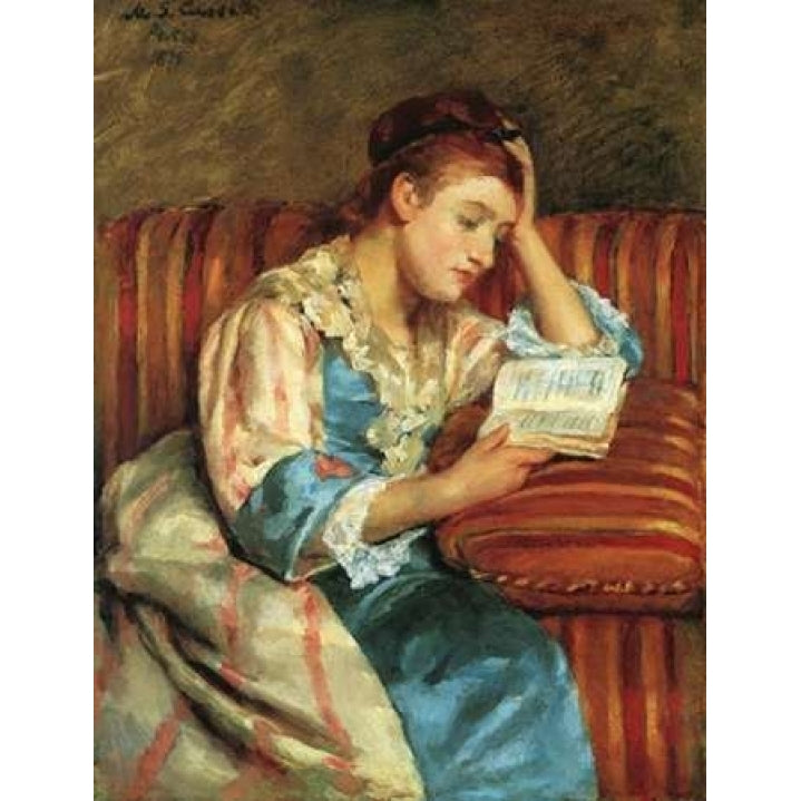 Mrs Duffee Seated On A Striped Sofa 1876 Poster Print by Mary Cassatt-VARPDX372684 Image 1