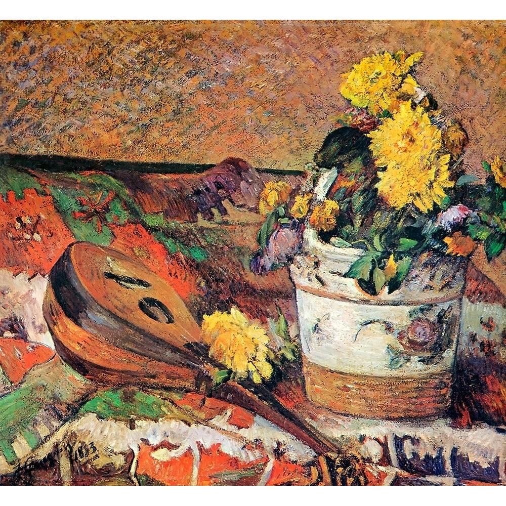 Mandolin And Pot Of Flowers Poster Print by Paul Gauguin-VARPDX372998 Image 1