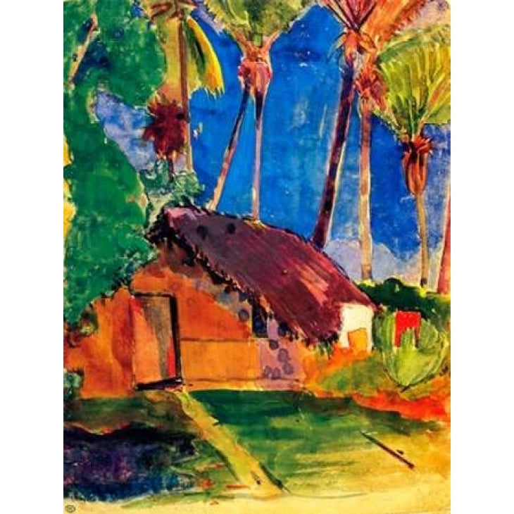 Thatched Hut Under Palm Trees Poster Print by Paul Gauguin-VARPDX373051 Image 1