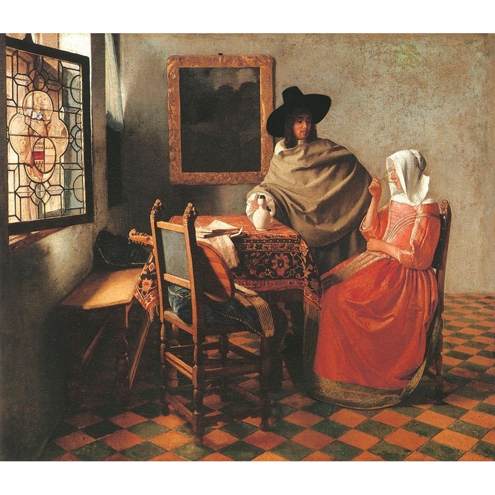 Gentleman And Woman Drinking Poster Print by Johannes Vermeer-VARPDX374703 Image 1