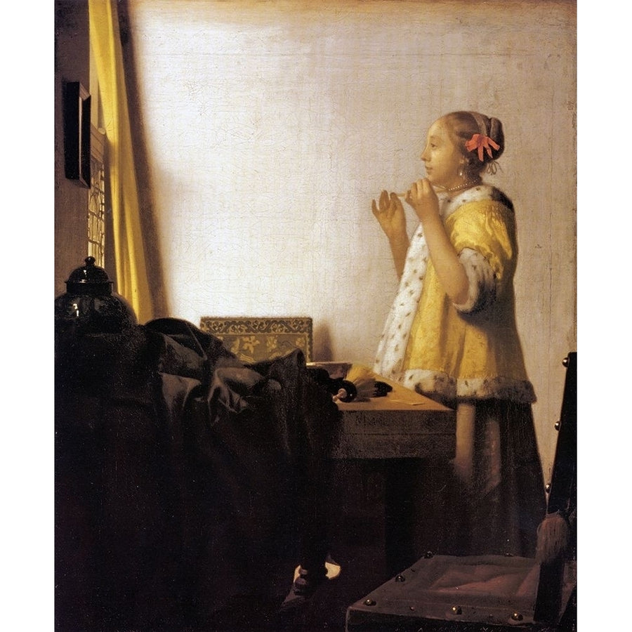 Woman With A Pearl Necklace Poster Print by Johannes Vermeer-VARPDX374717 Image 1