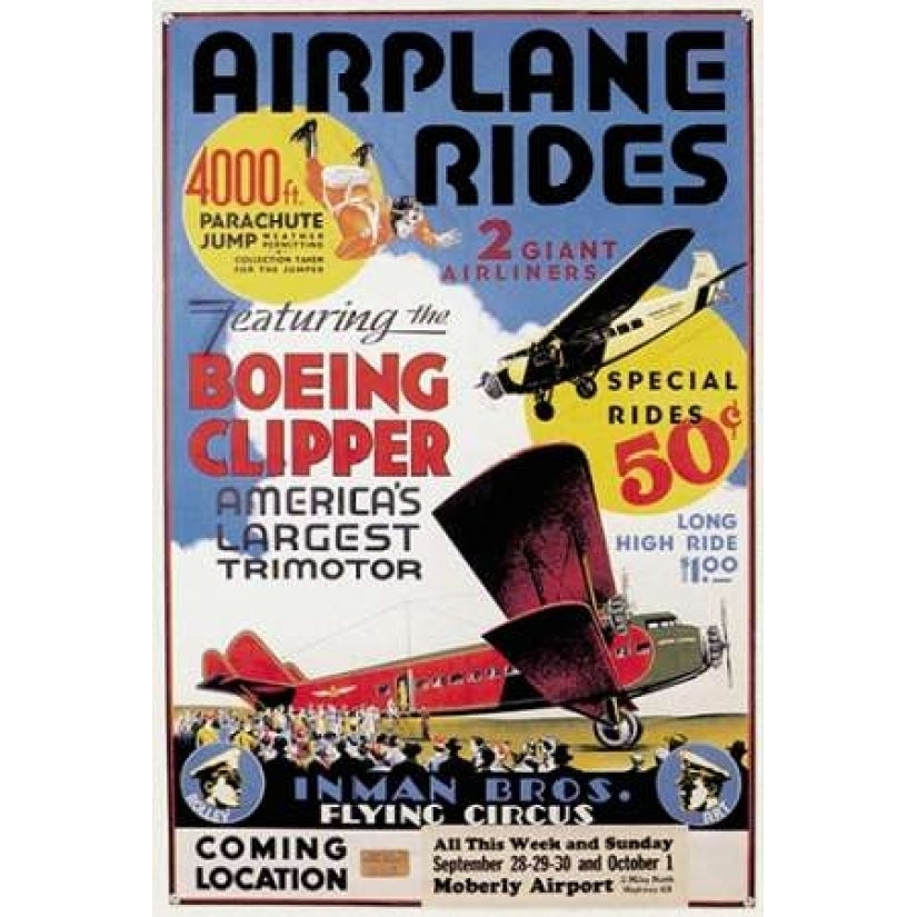 Airplane Rides: Inman Bros. Flying Circus Poster Print by Unknown -VARPDX382143 Image 2