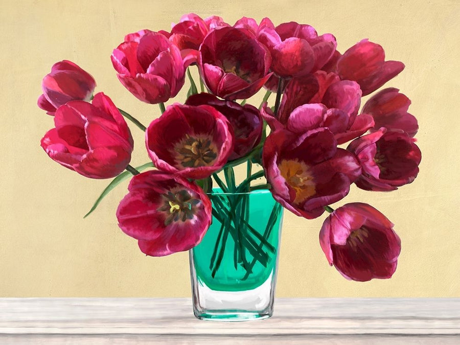 Red Tulips in a Glass Vase Poster Print by Andrea Antinori-VARPDX3AT5139 Image 1