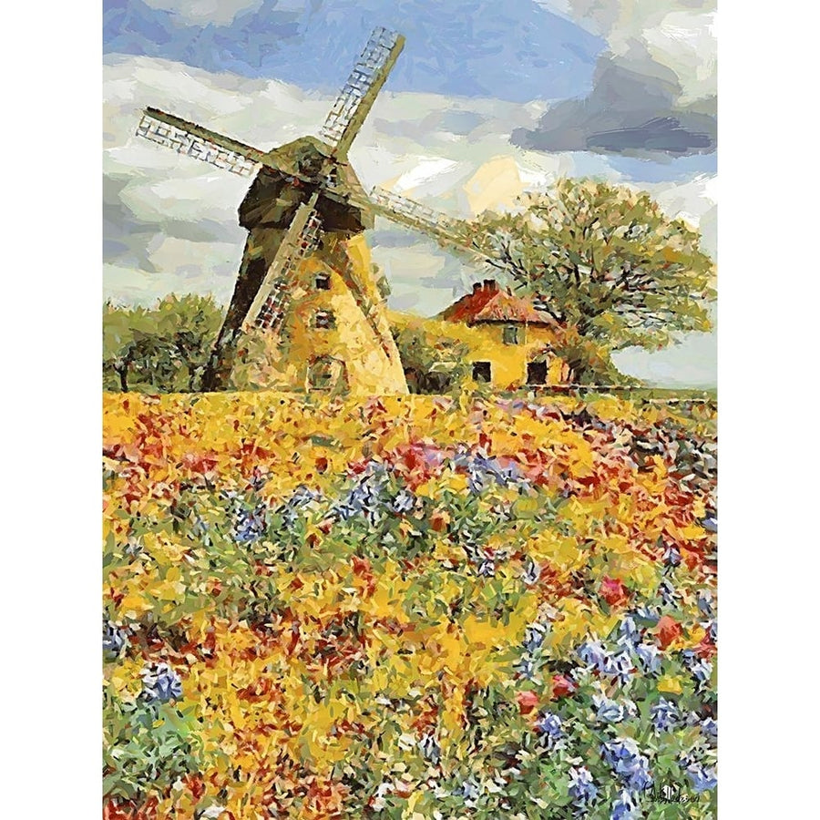 Windmill behind a Filed with Flowers Poster Print - Celito Medeiros-VARPDX3CFM19495 Image 1