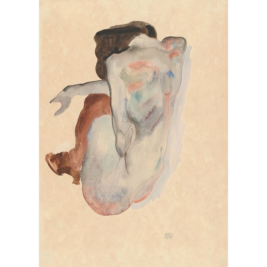 Crouching Nude in Shoes and Black Stockings-Back View Poster Print - Egon Schiele-VARPDX3SC6325 Image 1