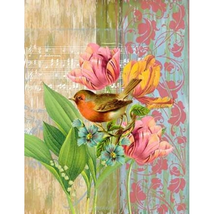 Robin and Tulips Poster Print by Walter Robertson-VARPDX406ROB1011 Image 1