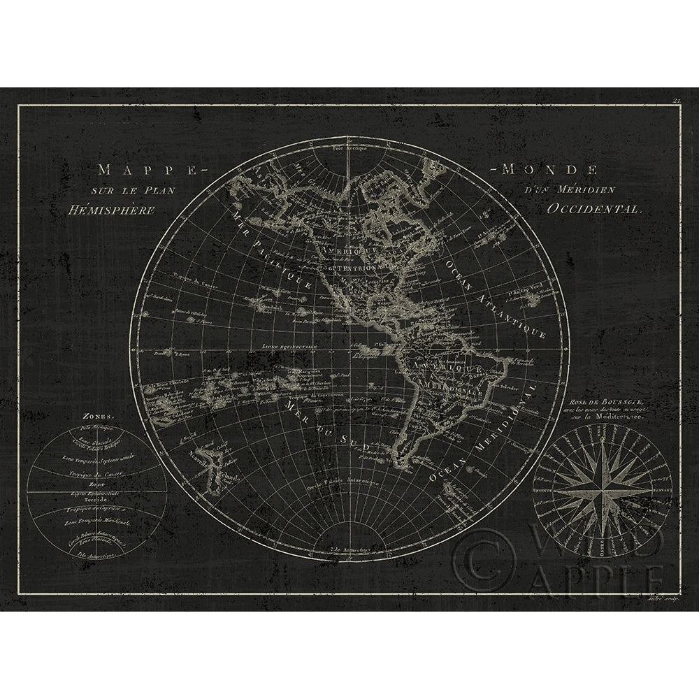 Mappemonde Etching v2 Poster Print by Wild Apple Portfolio Wild Apple Portfolio-VARPDX42956 Image 1