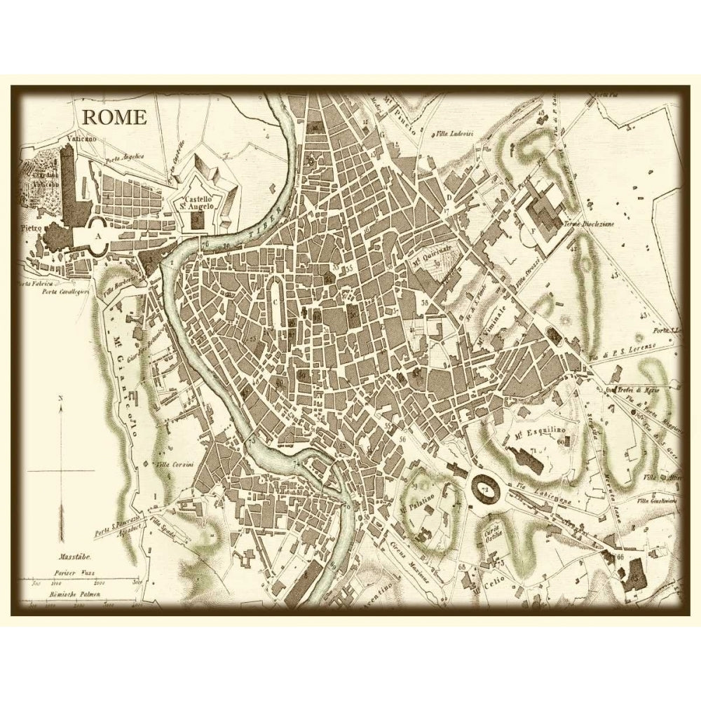 Sepia Map of Rome Poster Print - Studio Vision-VARPDX44121D Image 1