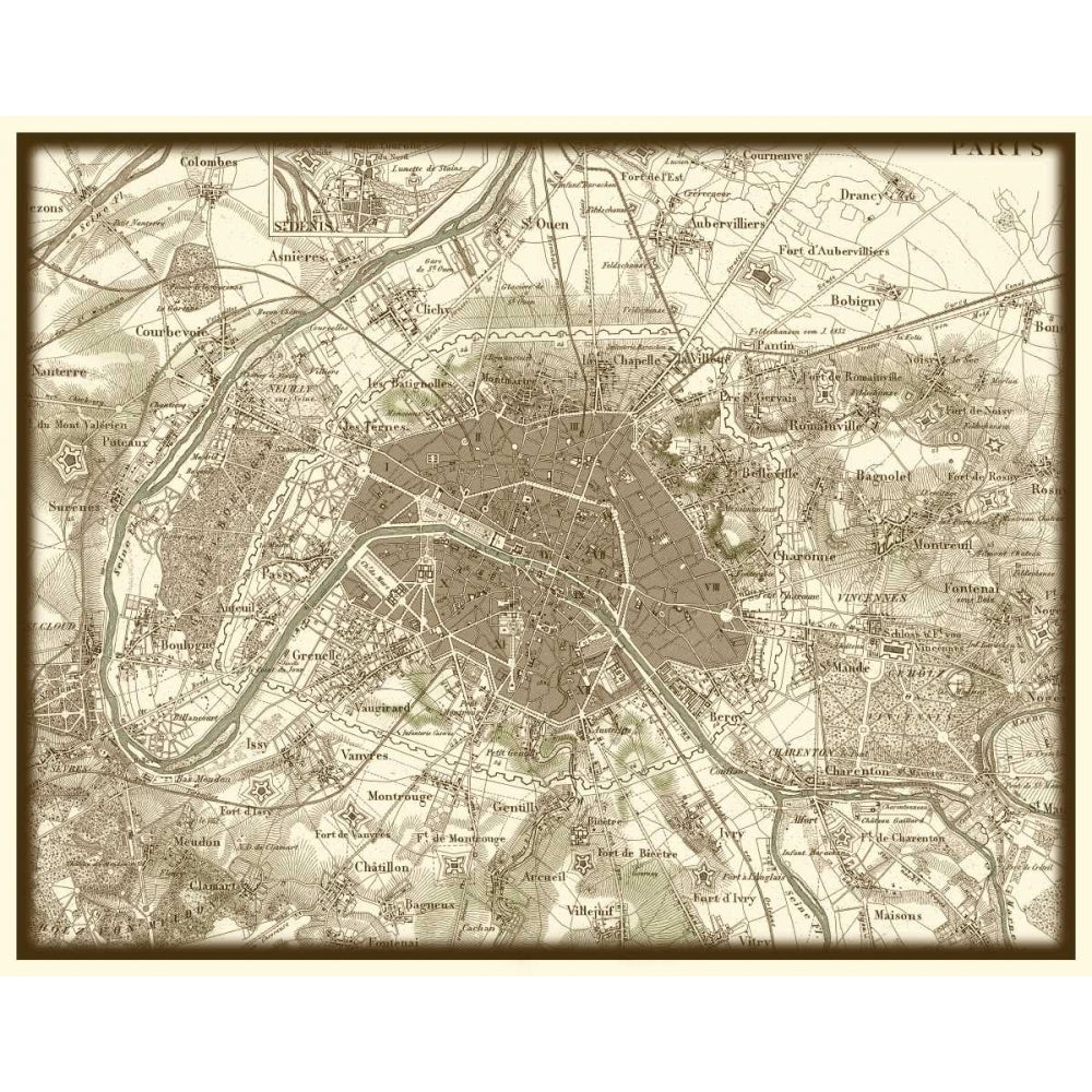 Sepia Map of Paris Poster Print - Studio Vision-VARPDX44119D Image 1