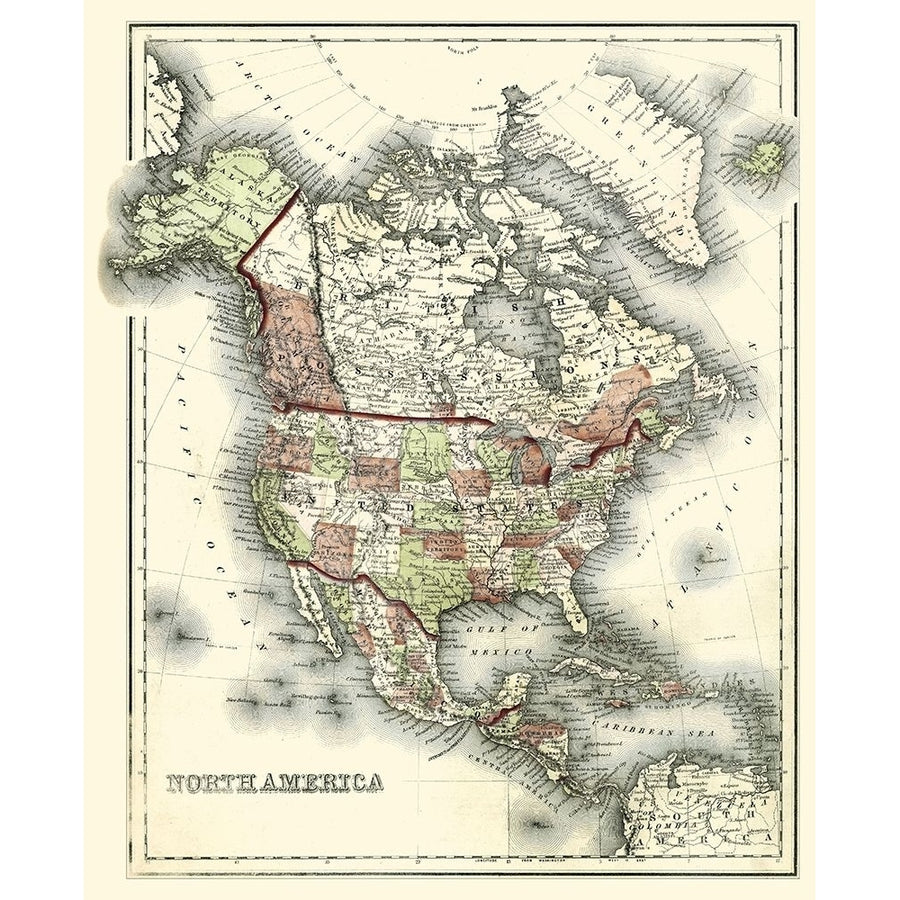 Small Antique Map of North America Poster Print - Johnson-VARPDX44300D Image 1