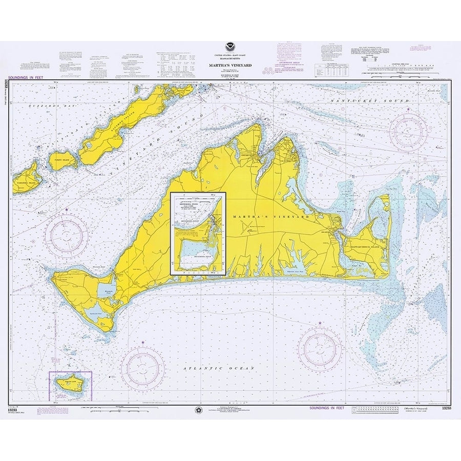 Nautical Chart Marthas Vineyard ca 1975 Poster Print by NOAA Historical Map and Chart Collection NOAA Historical Map and Image 1