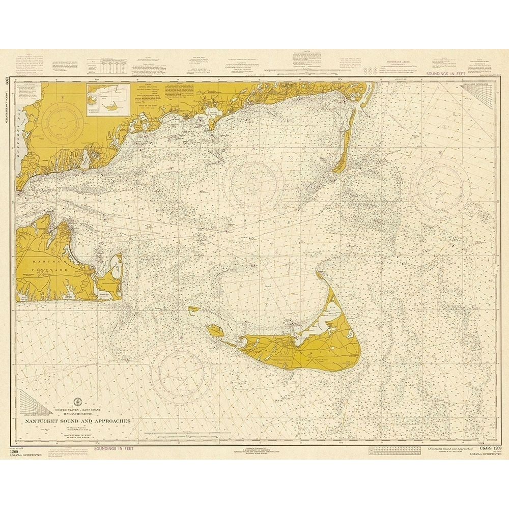 Nautical Chart Nantucket Sound and Approaches ca 1973 Sepia Tinted Poster Print by NOAA Historical Map and Chart Image 1