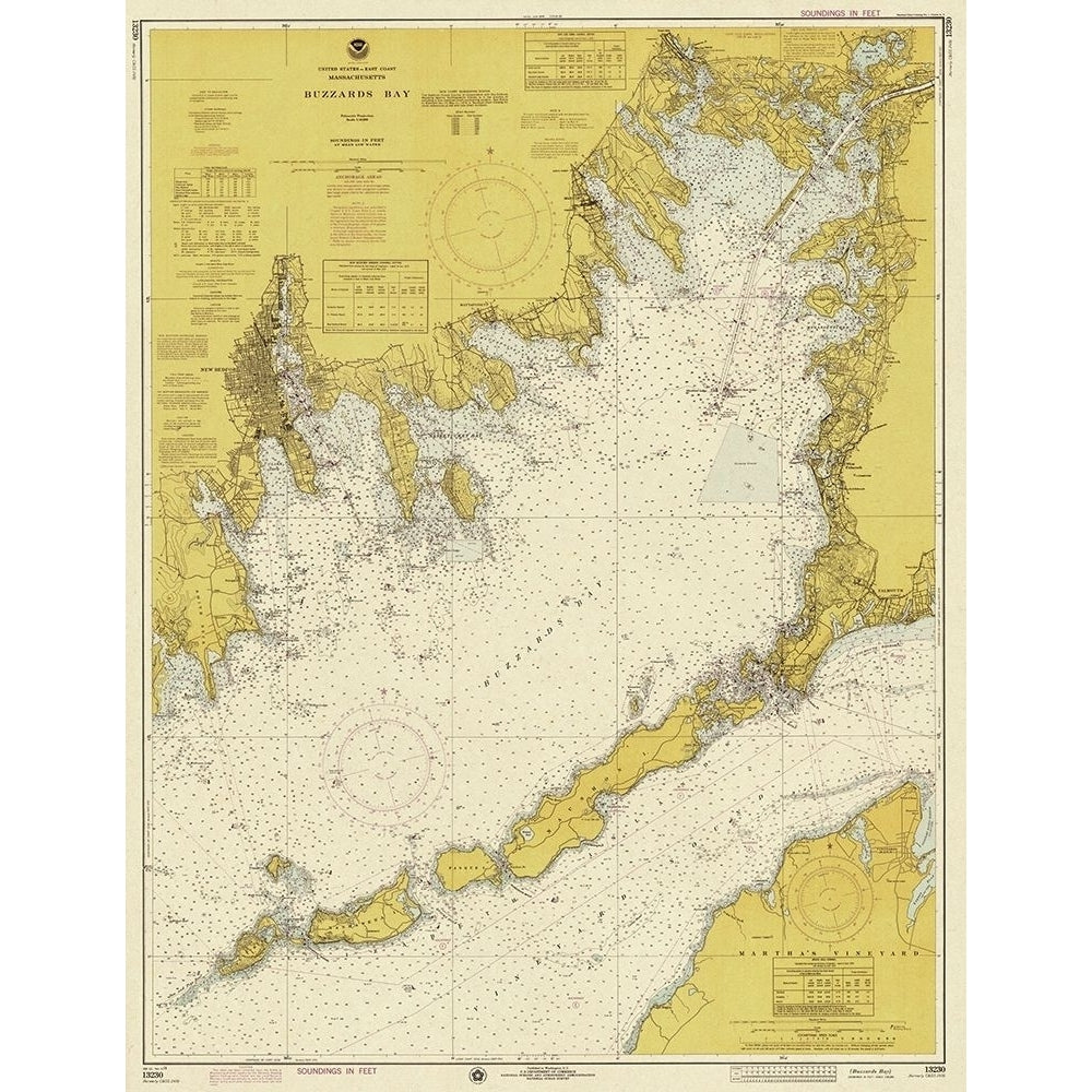 Nautical Chart Buzzards Bay ca 1974 Sepia Tinted Poster Print by NOAA Historical Map and Chart Collection NOAA Image 1