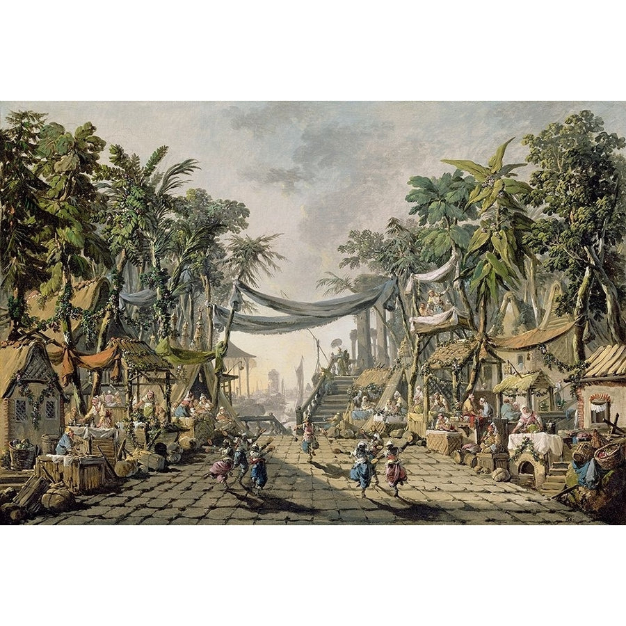 Market Scene in an Imaginary Oriental Port Poster Print by Jean-Baptiste Pillement-VARPDX459984 Image 1