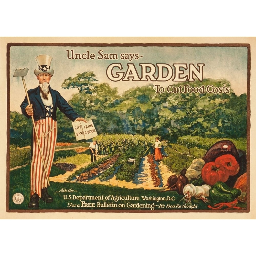 Uncle Sam says - garden to cut food costs 1917 Poster Print by Unknown 20th Century American Artist-VARPDX467760 Image 1